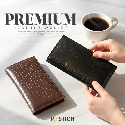 Stone-Cut Leather Long Wallet